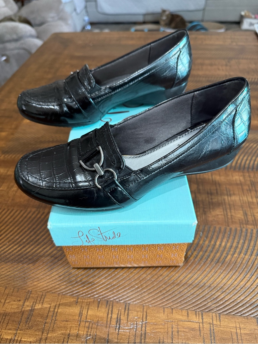 Life Stride Black Croc-Embossed Penny Loafer with Bit Detail